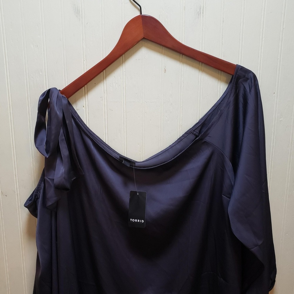 Torrid Blouse Womens Plus 3X Purple One Shoulder 3/4 Kimono Sleeve Satin Top